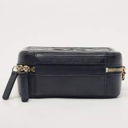 Pre Owned Chanel Navy Blue Quilted Caviar Leather Small CC Filigree Vanity Case Bag