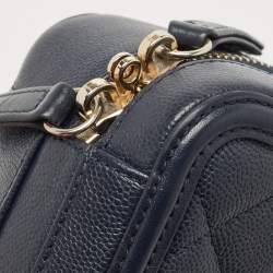 Pre Owned Chanel Navy Blue Quilted Caviar Leather Small CC Filigree Vanity Case Bag