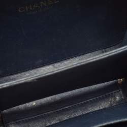 Pre Owned Chanel Navy Blue Quilted Caviar Leather Small CC Filigree Vanity Case Bag