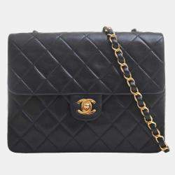 Chanel Black Leather Classic Square Double Flap Shoulder Bag