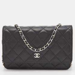 Chanel Vintage Chanel Wallet on Chain WOC Black Quilted Lambskin