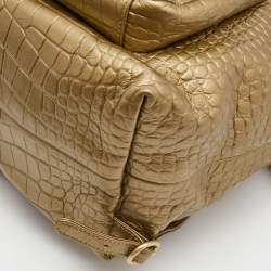 Pre Owned Chanel Gold Croc Embossed Leather Drawstring Backpack