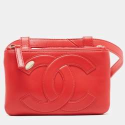 Pre Owned Chanel Red Leather CC Mania Double Zip Waist Belt Bag