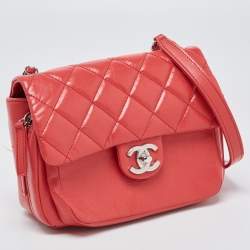 Pre Owned Chanel Pink Coral Quilted Leather Express Zip Around Flap Bag