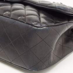 Chanel Black Quilted Lambskin Leather Jumbo Classic Double Flap Bag