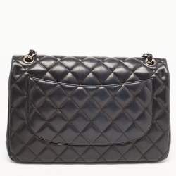 Chanel Black Quilted Lambskin Leather Jumbo Classic Double Flap Bag