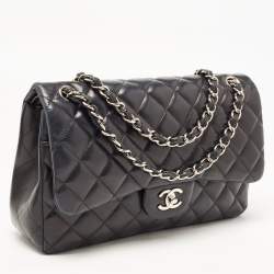 Chanel Black Quilted Lambskin Leather Jumbo Classic Double Flap Bag