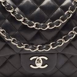 Chanel Black Quilted Lambskin Leather Jumbo Classic Double Flap Bag