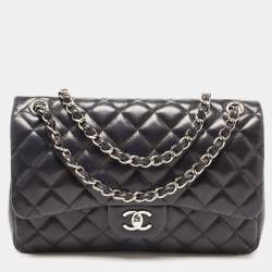 Chanel Black Quilted Lambskin Leather Jumbo Classic Double Flap Bag