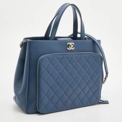 Chanel Blue Quilted Caviar Leather Large Business Affinity Shopper Tote