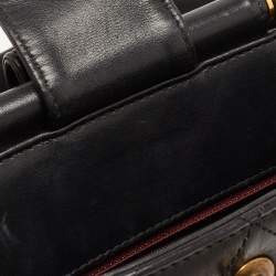 Pre Owned Chanel Black Quilted Leather Gold Bar Top Handle Bag
