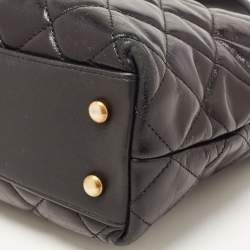 Pre Owned Chanel Black Quilted Leather Gold Bar Top Handle Bag