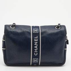 Chanel Navy Blue Perforated Leather Sport Ligne Classic Flap Bag