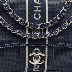 Chanel Navy Blue Perforated Leather Sport Ligne Classic Flap Bag