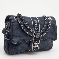 Chanel Navy Blue Perforated Leather Sport Ligne Classic Flap Bag