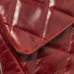 Pre Owned Chanel Burgundy Quilted Leather Gold Bar Top Handle Bag