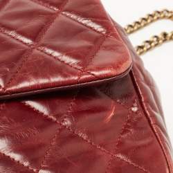 Pre Owned Chanel Burgundy Quilted Leather Gold Bar Top Handle Bag