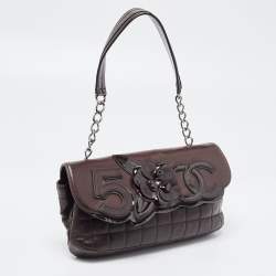 Pre Owned Chanel Dark Brown Choco Quilted Leather Camellia No. 5 Shoulder Bag