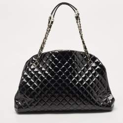 Chanel Black Quilted Patent Leather Large Just Mademoiselle Bowler Bag