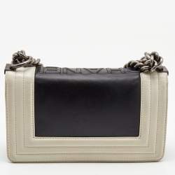 Chanel Black/White Quilted Leather Mini Chain Boy Flap Bag