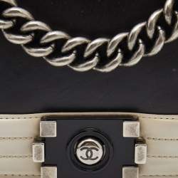 Chanel Black/White Quilted Leather Mini Chain Boy Flap Bag