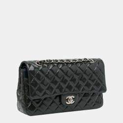 Pre Owned Chanel Blue Medium Classic Patent Double Flap