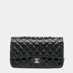 Pre Owned Chanel Blue Medium Classic Patent Double Flap