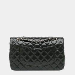 Pre Owned Chanel Blue Medium Classic Patent Double Flap
