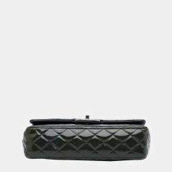 Pre Owned Chanel Blue Medium Classic Patent Double Flap