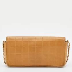 Pre Owned Chanel Beige Chocolate Bar Quilted Leather East West Flap Bag