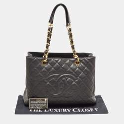 Pre Owned Chanel Black Quilted Caviar Leather GST Shopper Tote