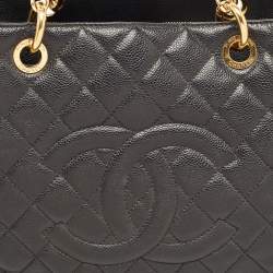 Pre Owned Chanel Black Quilted Caviar Leather GST Shopper Tote