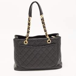 Pre Owned Chanel Black Quilted Caviar Leather GST Shopper Tote