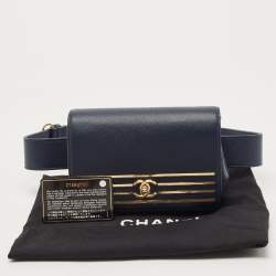 Pre Owned Chanel Navy Blue Caviar Leather Captain Gold Waist Bag