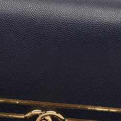 Pre Owned Chanel Navy Blue Caviar Leather Captain Gold Waist Bag
