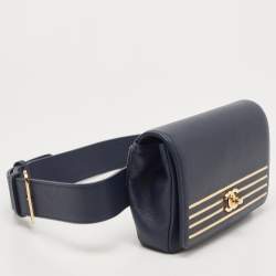 Pre Owned Chanel Navy Blue Caviar Leather Captain Gold Waist Bag