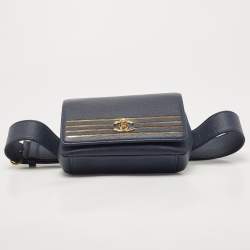 Pre Owned Chanel Navy Blue Caviar Leather Captain Gold Waist Bag