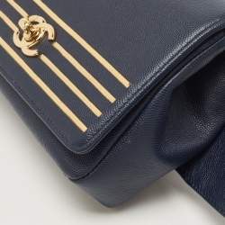Pre Owned Chanel Navy Blue Caviar Leather Captain Gold Waist Bag