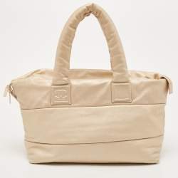 Pre Owned Chanel Pale Gold Leather Coco Cocoon Tote