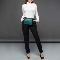 Pre Owned Chanel Teal Green Leather CC Mania Double Zip Waist Belt Bag
