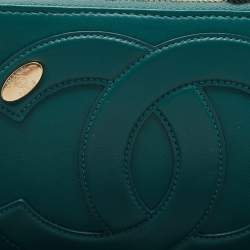 Pre Owned Chanel Teal Green Leather CC Mania Double Zip Waist Belt Bag