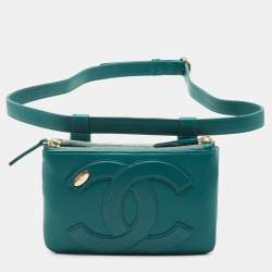 Chanel Teal Green Leather CC Mania Double Zip Waist Belt Bag
