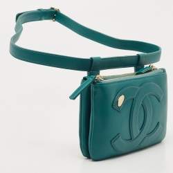 Pre Owned Chanel Teal Green Leather CC Mania Double Zip Waist Belt Bag