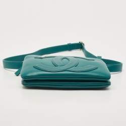 Pre Owned Chanel Teal Green Leather CC Mania Double Zip Waist Belt Bag