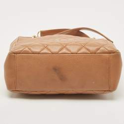 Pre Owned Chanel Beige Quilted Caviar Leather Petite Shopping Tote