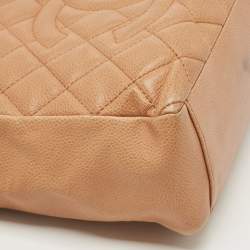 Pre Owned Chanel Beige Quilted Caviar Leather Petite Shopping Tote