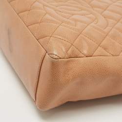 Pre Owned Chanel Beige Quilted Caviar Leather Petite Shopping Tote