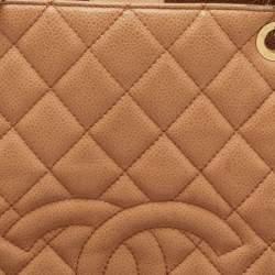 Pre Owned Chanel Beige Quilted Caviar Leather Petite Shopping Tote