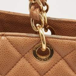 Pre Owned Chanel Beige Quilted Caviar Leather Petite Shopping Tote