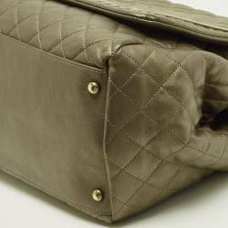 Pre Owned Chanel Metallic Olive Green Quilted Leather Istanbul Accordion Flap Bag